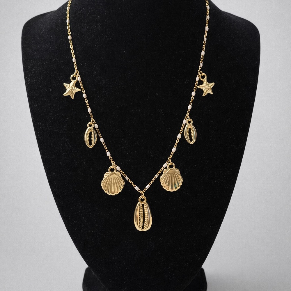 Hand Made, 18k Gold Plated Shell Charm Necklace.